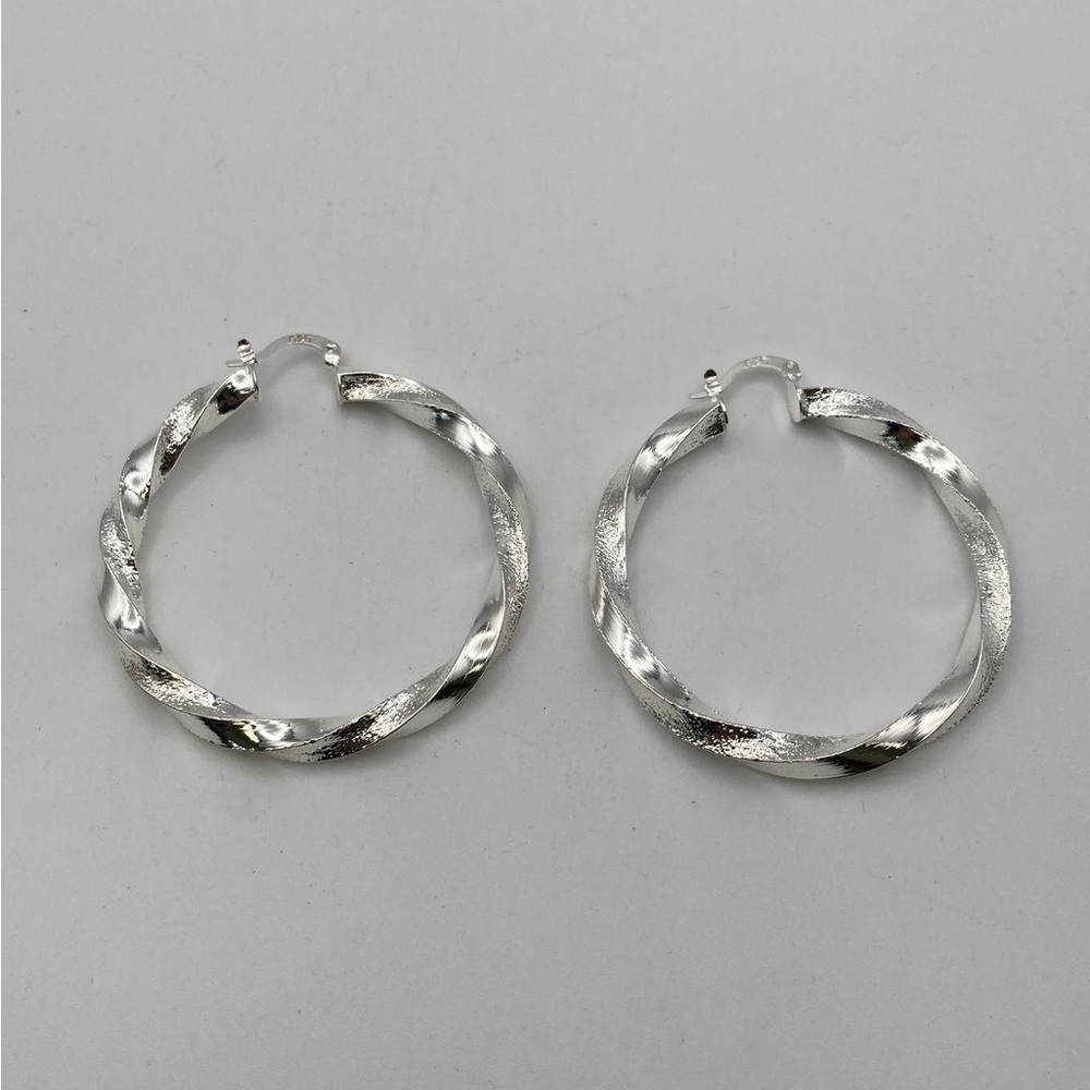 925 Twisted Sterling Silver 2” Hoop Earrings